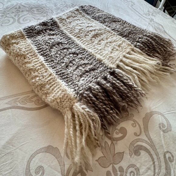 Vintage Wool Brown and Cream Striped Throw Blanket - Picture 6 of 9
